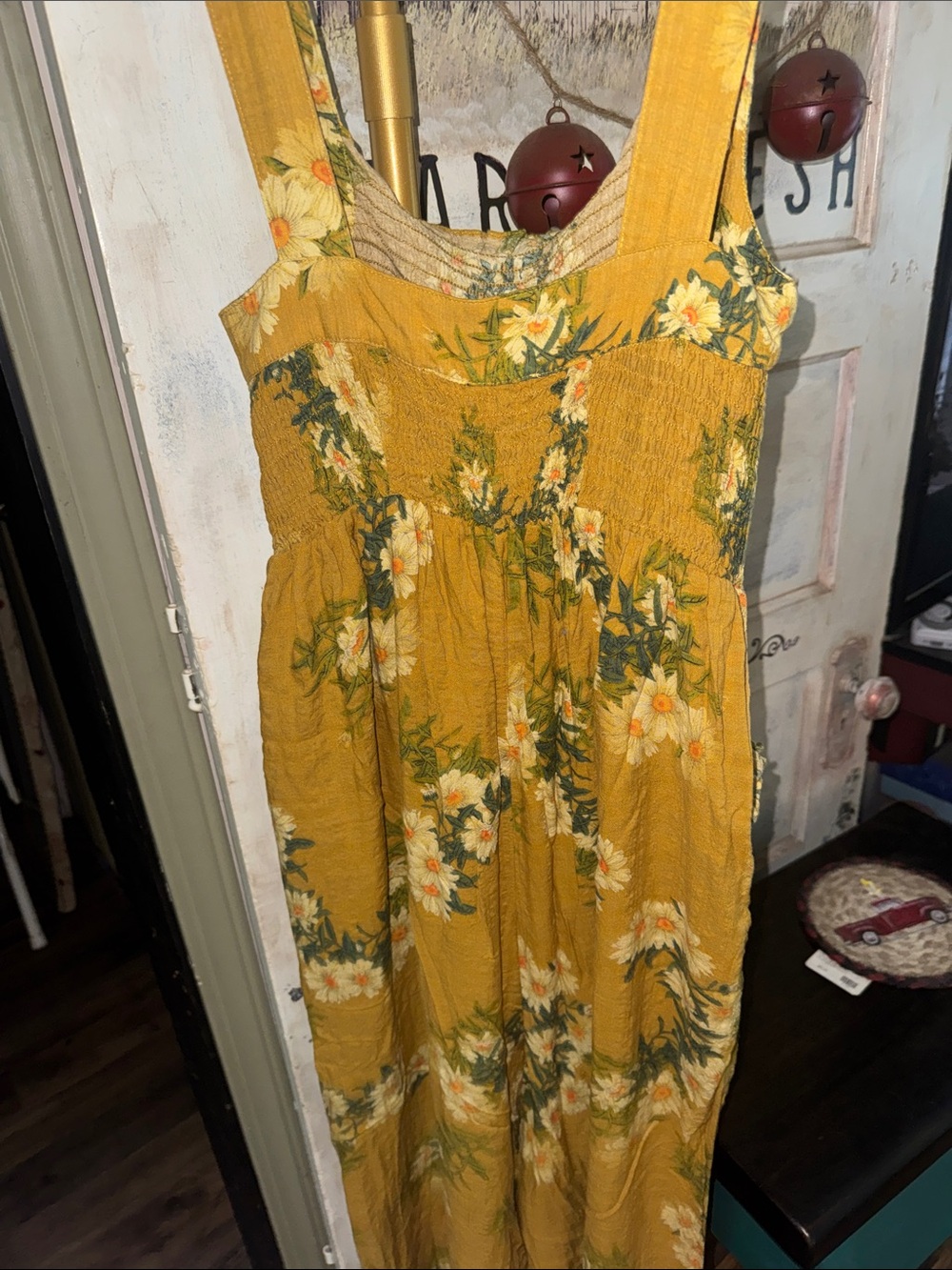 DAVI & DANI Mustard Yellow Floral Sleeveless Jumpsuit - Picture 6 of 6